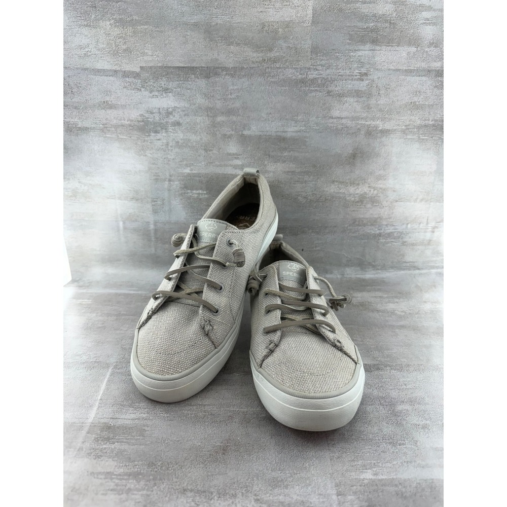 Sperry Crest Vibe Linen Women Sz 9.5M Light Grey Oatmeal Sneakers STS88462